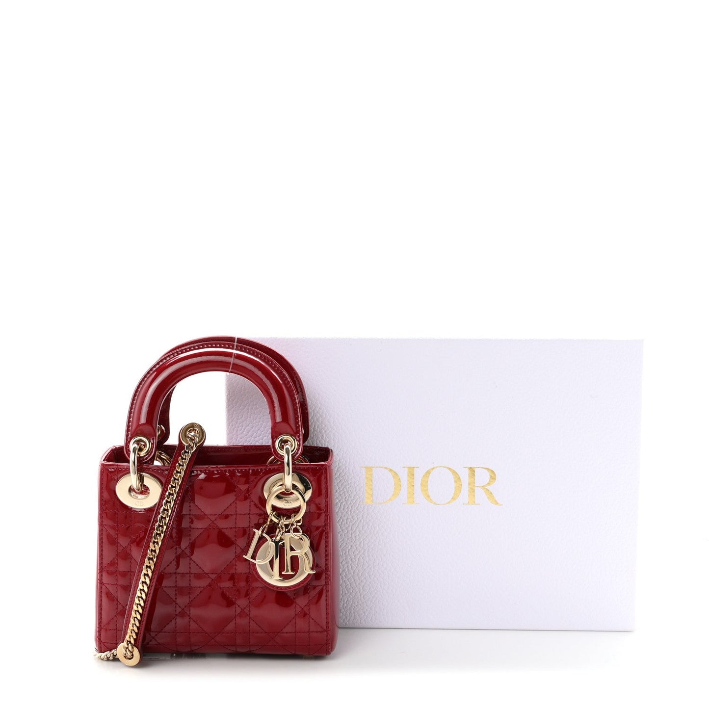 Patent Cannage Mini Lady Dior Red