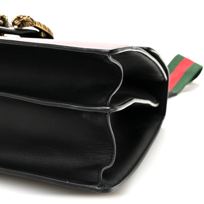 Calfskin Bamboo Web Large Dionysus Top Handle Bag Black Bright Evergreen Hibiscus Red