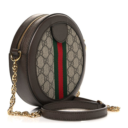 GG Supreme Monogram Web Mini Ophidia Round Shoulder Bag Brown