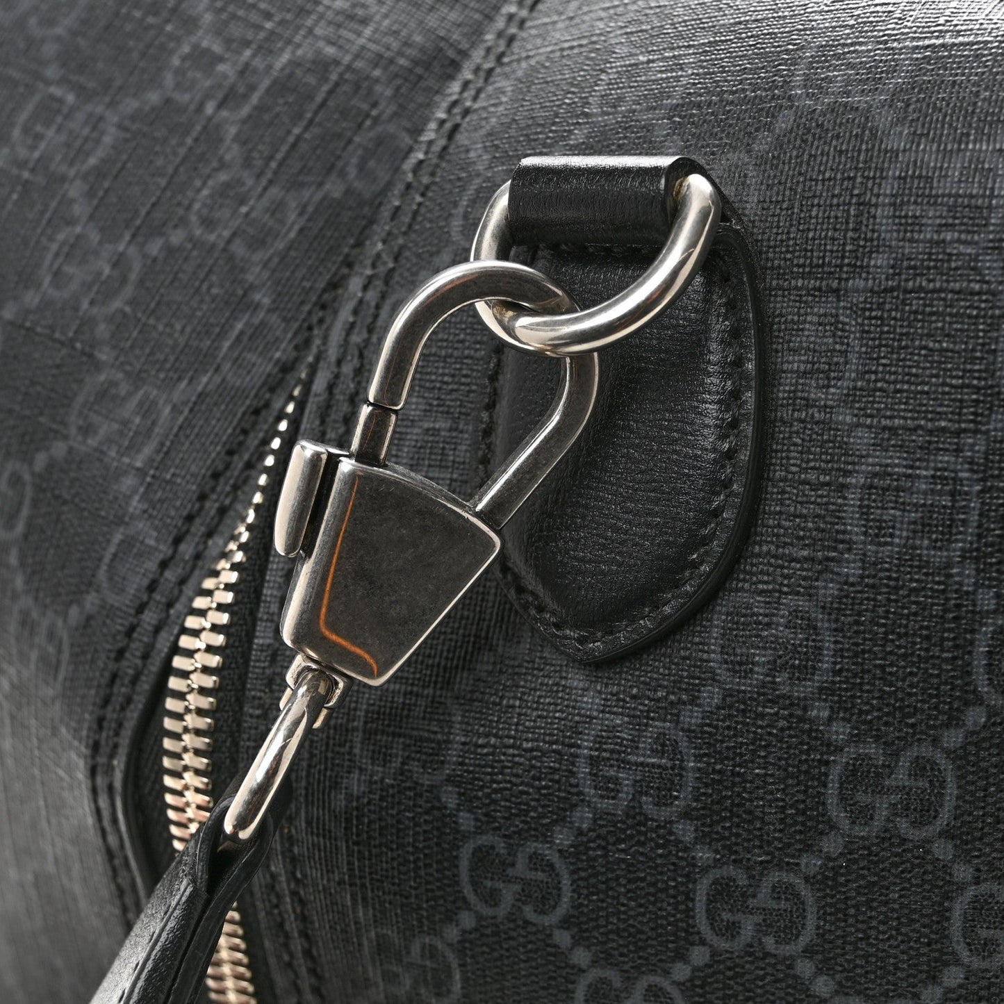 GG Supreme Monogram Azalea Calfskin Retro Interlocking G Large Duffle Bag Black Grey