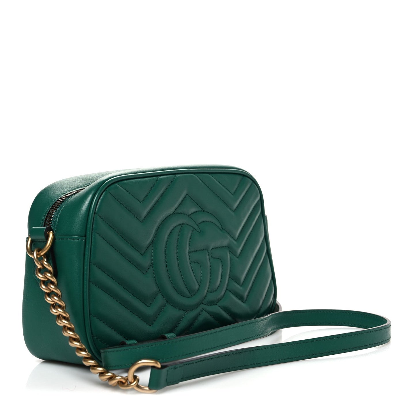 Calfskin Matelasse Small GG Marmont Chain Shoulder Bag Emerald Green