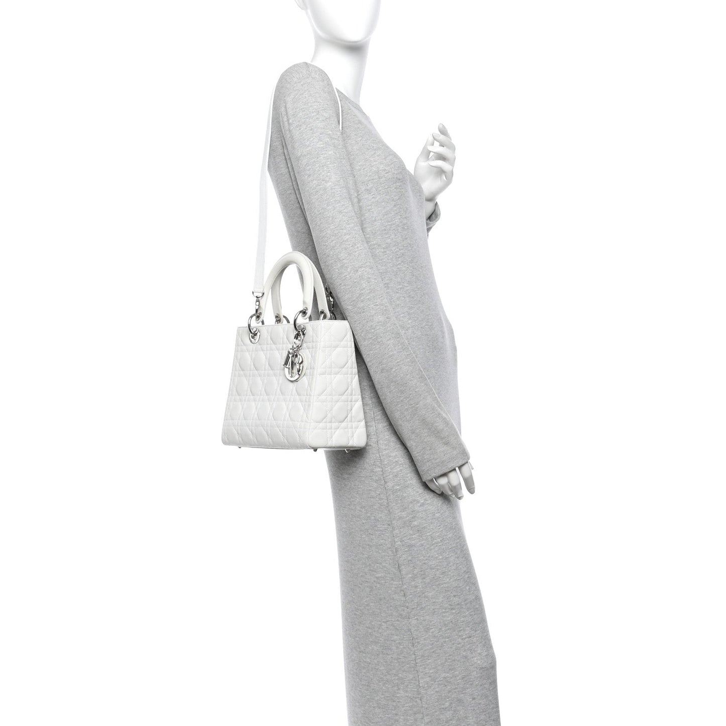 Lambskin Cannage Medium Lady Dior White