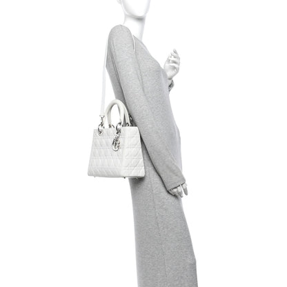 Lambskin Cannage Medium Lady Dior White