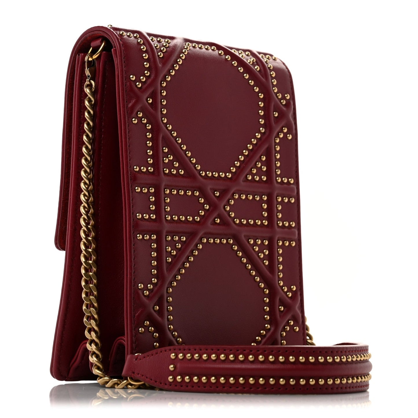 Lambskin Studded Vertical Diorama Spicy Red