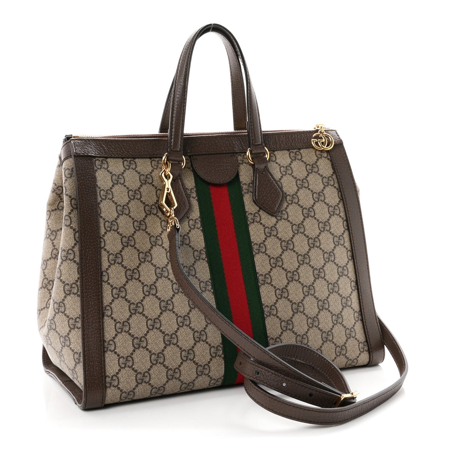 GG Supreme Monogram Web Medium Ophidia Tote Bag Brown
