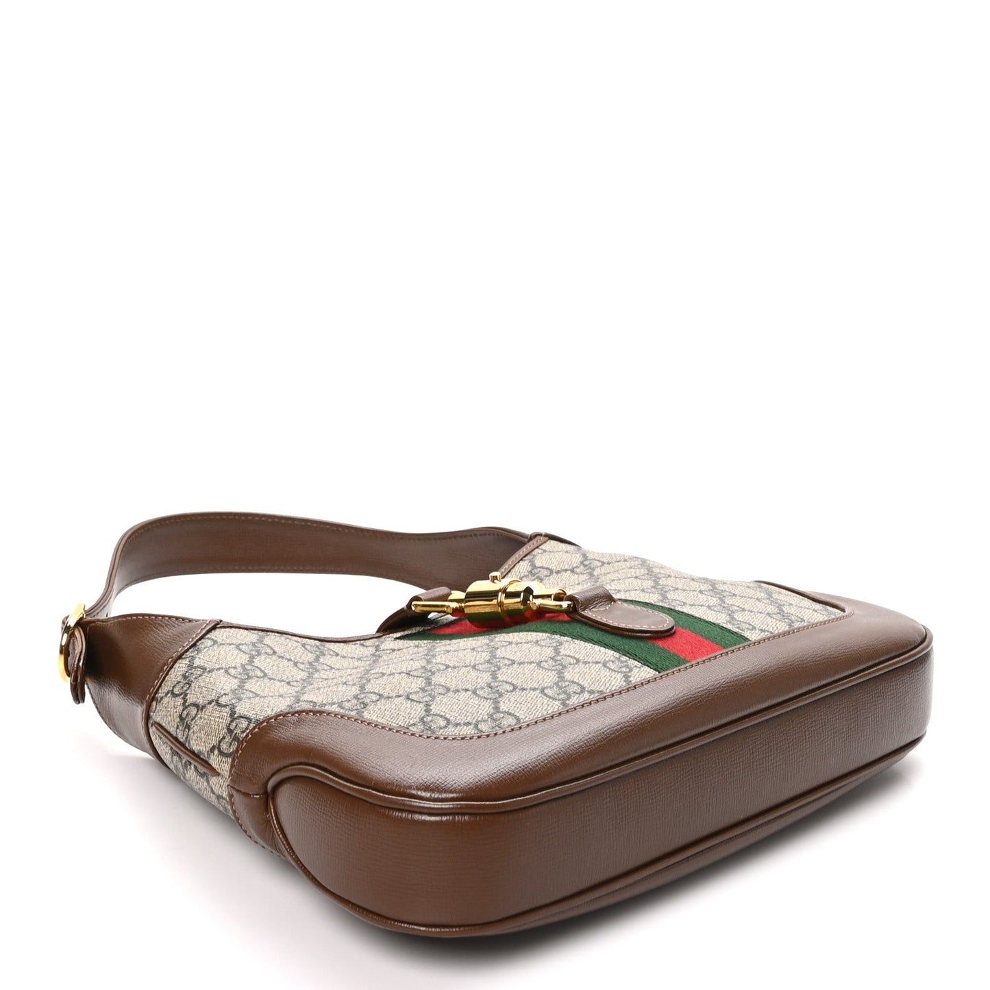 GG Supreme Monogram Azalea Calfskin Web Small Jackie 1961 Hobo Beige Ebony Brown Sugar