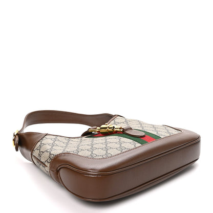 GG Supreme Monogram Azalea Calfskin Web Small Jackie 1961 Hobo Beige Ebony Brown Sugar