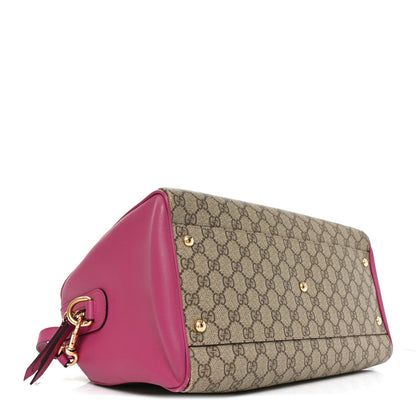 GG Supreme Monogram Medium Boston Beige Hibiscus Red New Rosette
