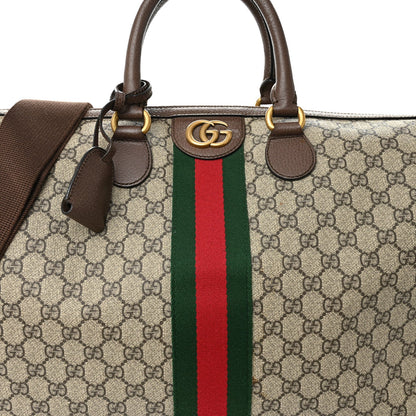 GG Supreme Monogram Textured Dollar Calfskin Web Medium Ophidia Carry-On Duffle Bag Beige Ebony New Acero