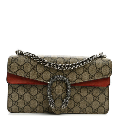 GG Supreme Monogram Suede Crystal Small Dionysus Shoulder Bag Beige Ebony Vulcanic Red