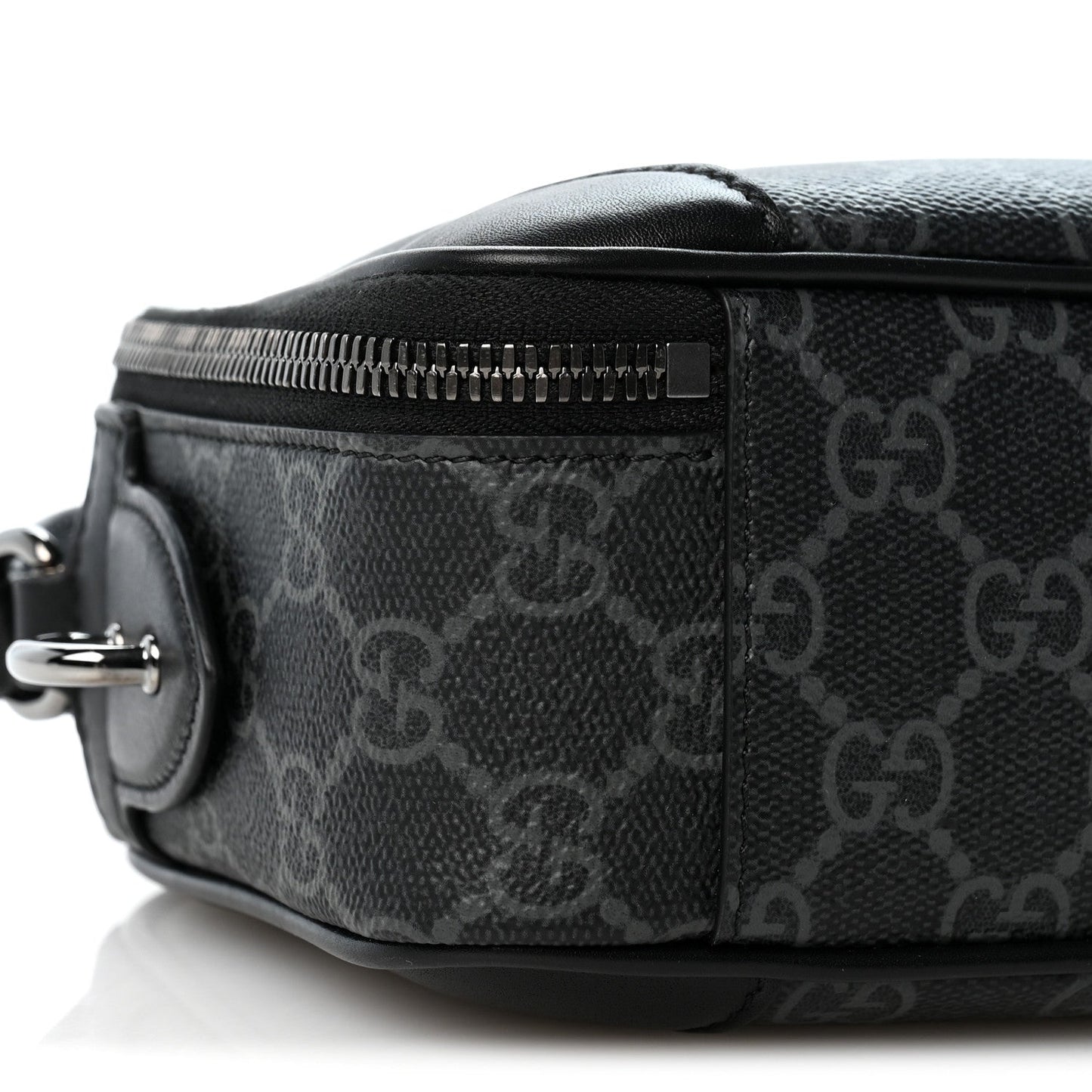 GG Supreme Monogram Textured Calfskin Emblem Mini Crossbody Black