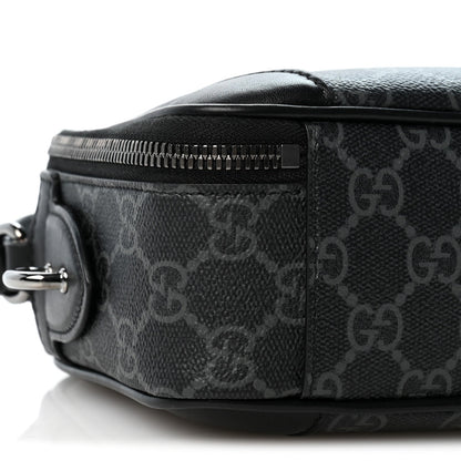 GG Supreme Monogram Textured Calfskin Emblem Mini Crossbody Black