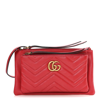 Calfskin Matelasse Small GG Marmont Double Zip Shoulder Bag Hibiscus Red