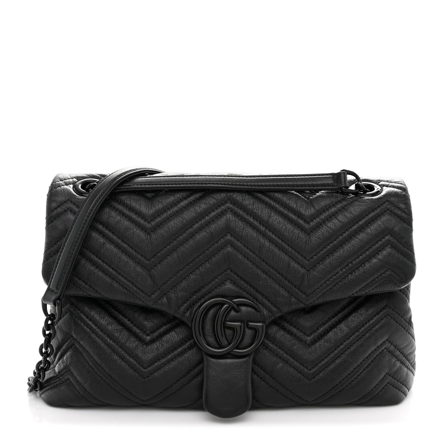 Soft Calfskin Matelasse Monochrome Medium GG Marmont Shoulder Bag Black