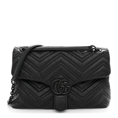 Soft Calfskin Matelasse Monochrome Medium GG Marmont Shoulder Bag Black