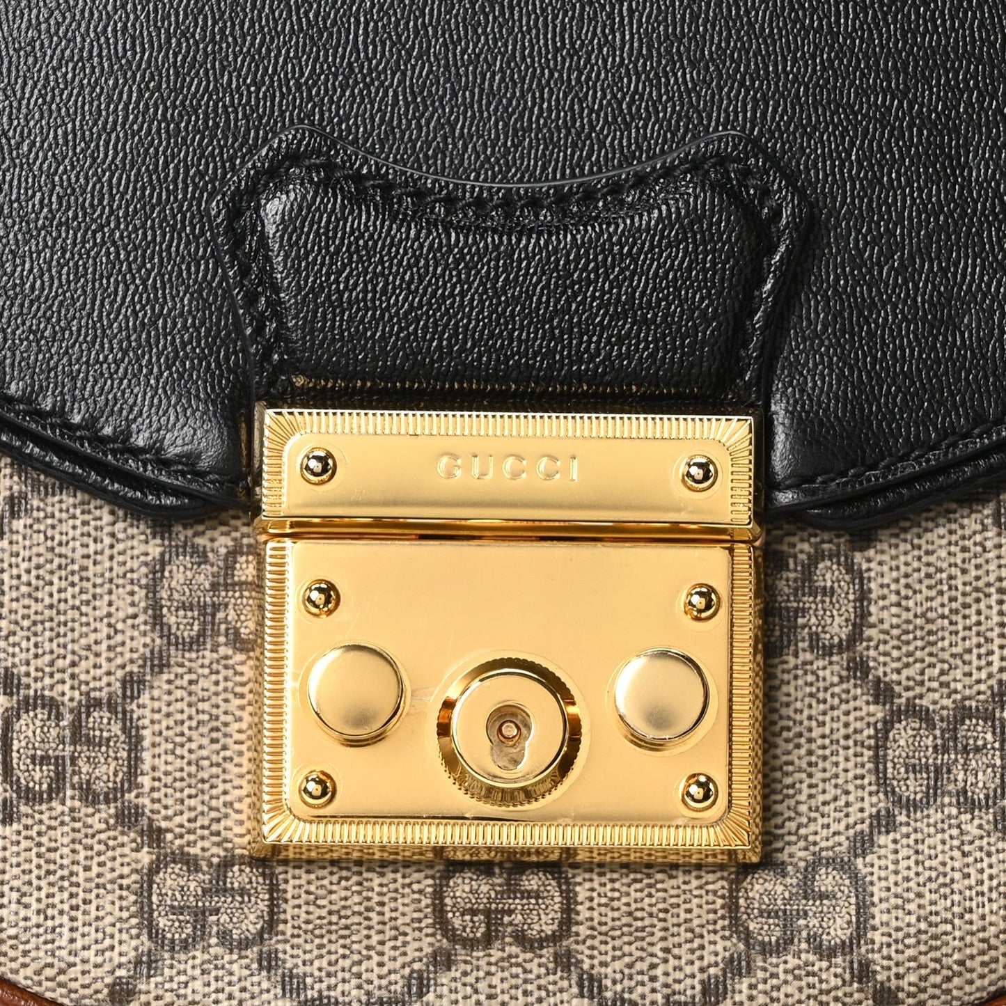 GG Supreme Monogram Calfskin Small Padlock Messenger Shoulder Bag Beige Black Cuir