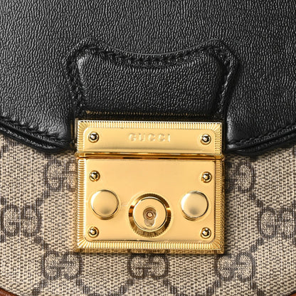 GG Supreme Monogram Calfskin Small Padlock Messenger Shoulder Bag Beige Black Cuir