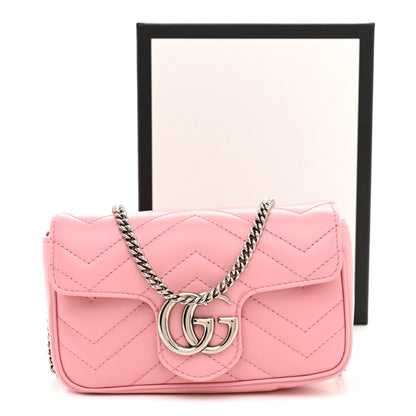 Calfskin Matelasse Super Mini GG Marmont Shoulder Bag Wild Rose Wild Rose