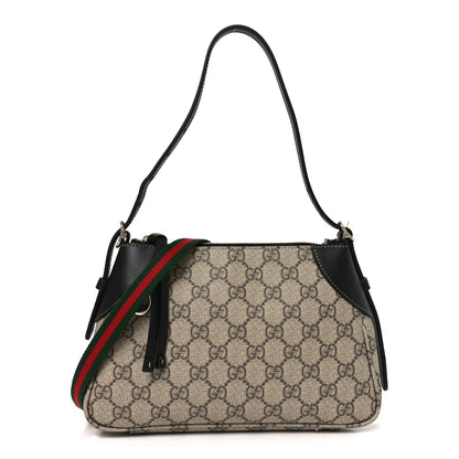 GG Supreme Monogram Textured Calfskin Small Emblem Shoulder Bag Beige Black