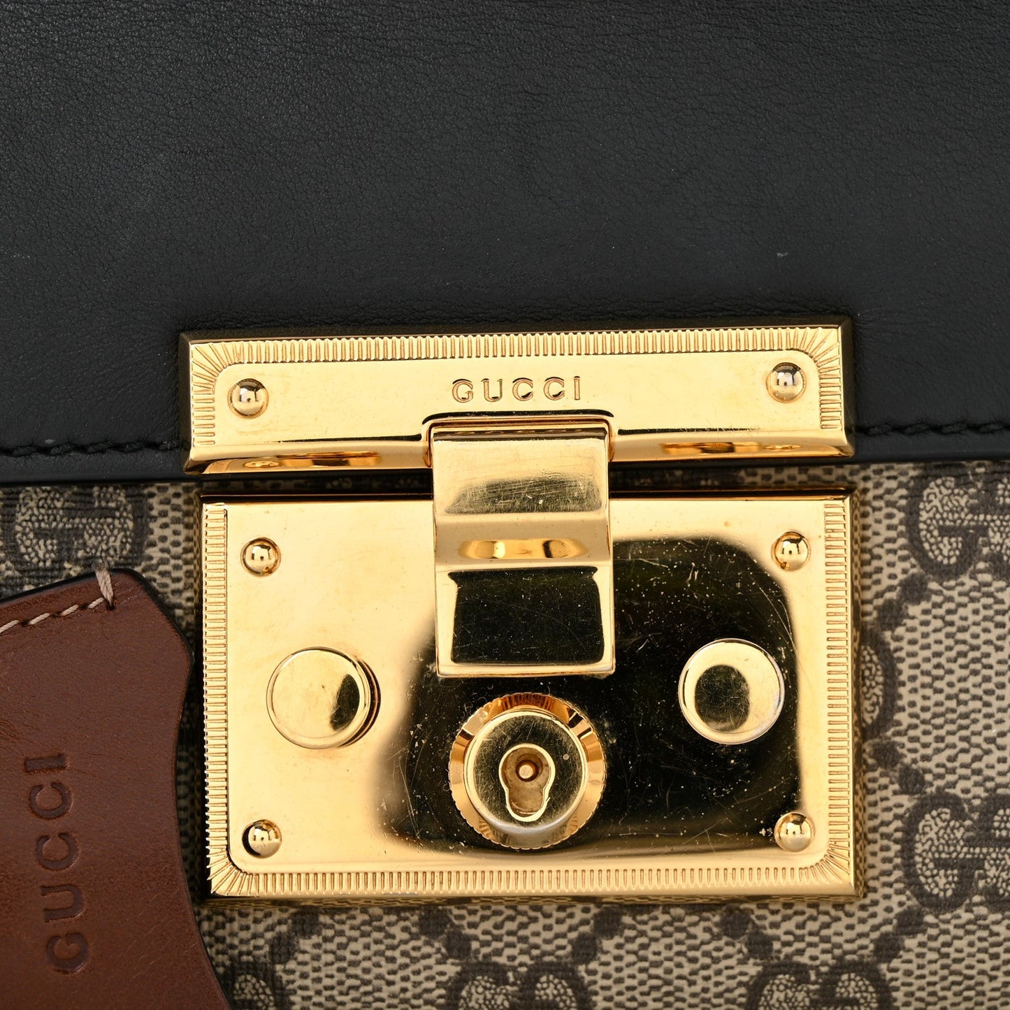 GG Supreme Monogram Calfskin Small Padlock Shoulder Bag Beige Black Cuir