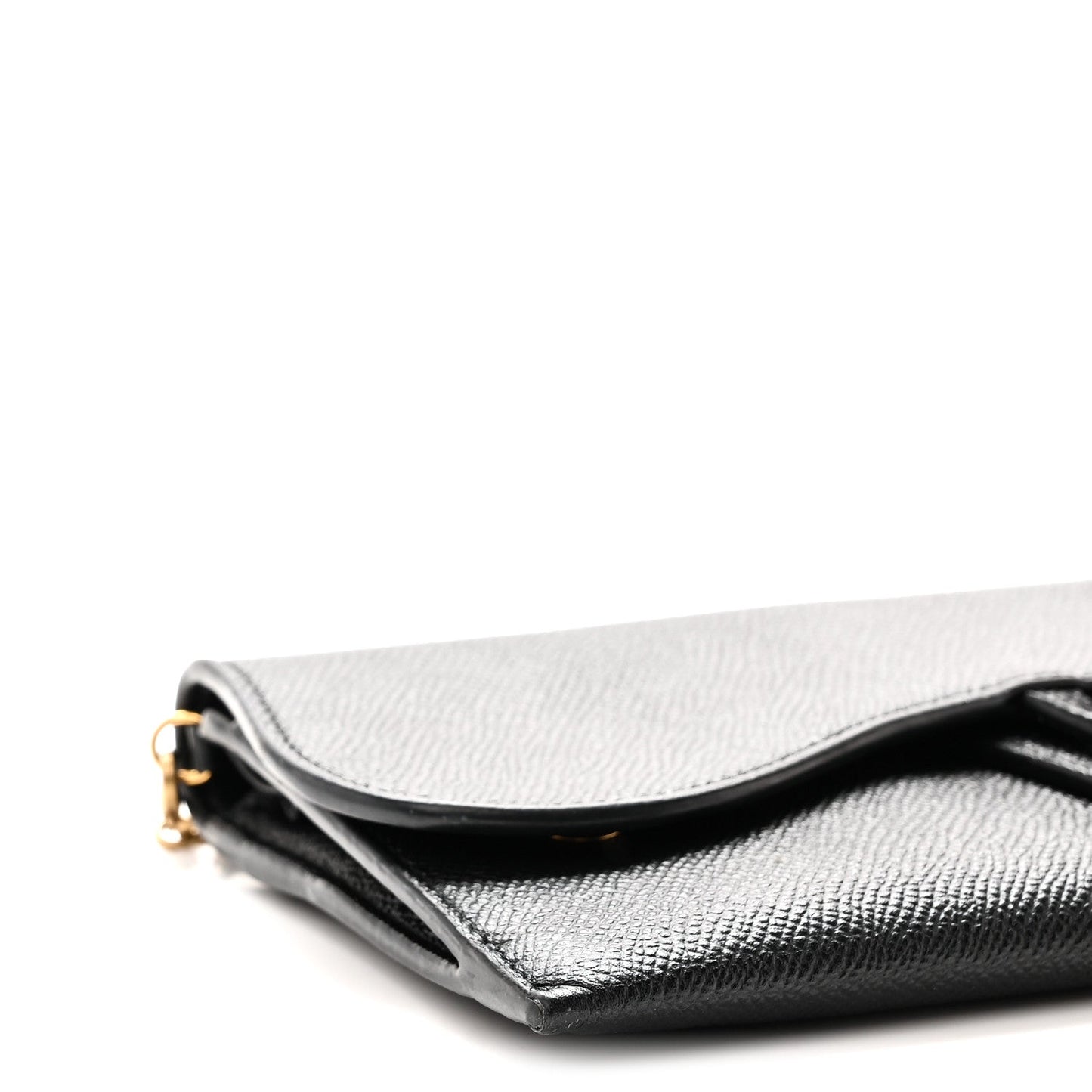 Grained Calfskin Saddle Chain Wallet Pouch Black