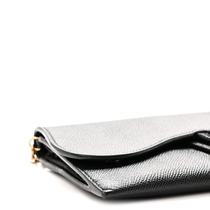 Grained Calfskin Saddle Chain Wallet Pouch Black