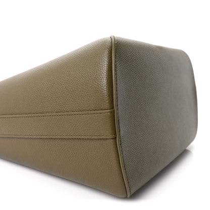 Grained Calfskin Medium Medaillon Bucket Bag Khaki