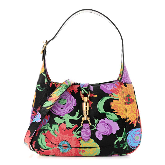 X KEN SCOTT New Shangai Calfskin Jenny Floral Print Small Jackie 1961 Hobo Black Pink
