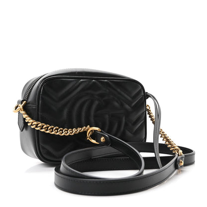 Calfskin Matelasse Mini GG Marmont Chain Shoulder Bag Black
