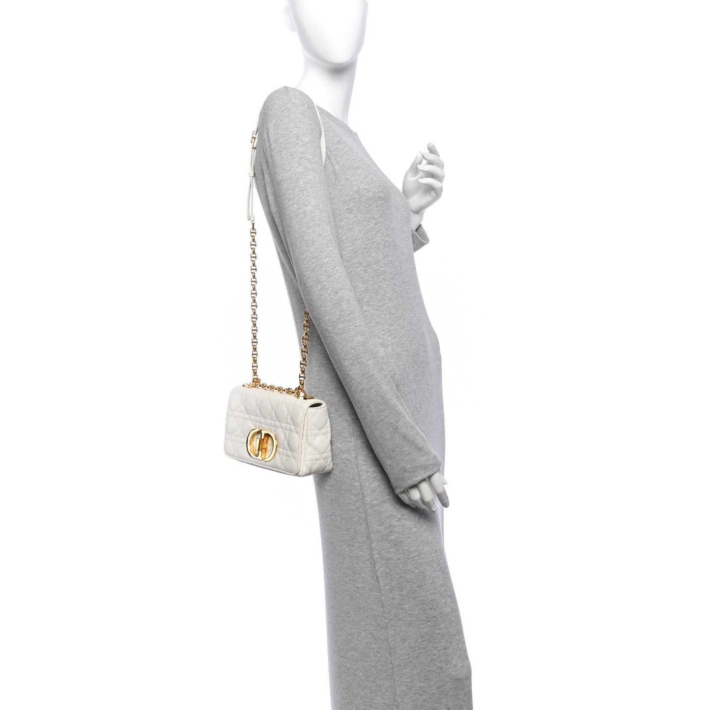Calfskin Cannage Small Caro Bag Ivory