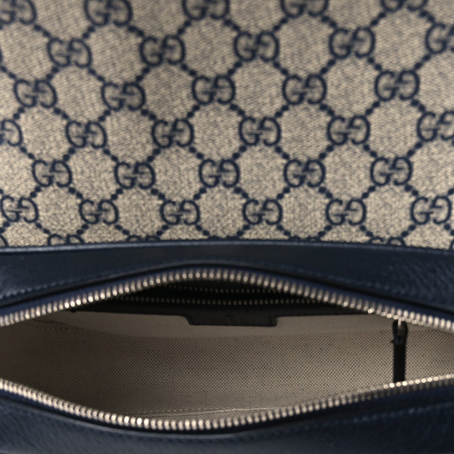 GG Supreme Monogram Textured Dollar Calfskin Web Studded Mini Ophidia Flap Shoulder Bag Beige Blue