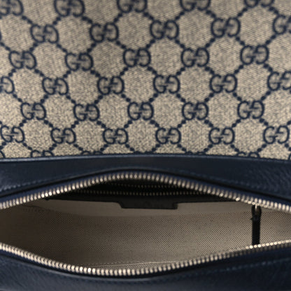 GG Supreme Monogram Textured Dollar Calfskin Web Studded Mini Ophidia Flap Shoulder Bag Beige Blue
