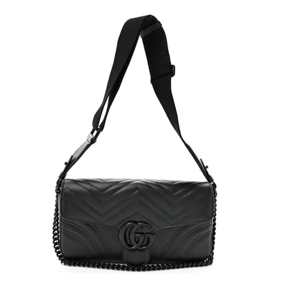 Calfskin Matelasse Monochrome GG Marmont Crossbody Shoulder Bag Black