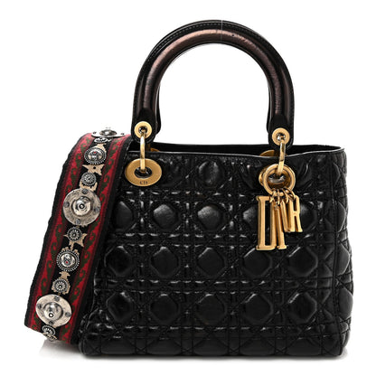 Crinkled Patent Cannage Medium Bohemian Lady Dior Black