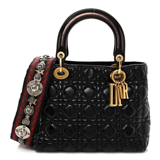 Crinkled Patent Cannage Medium Bohemian Lady Dior Black