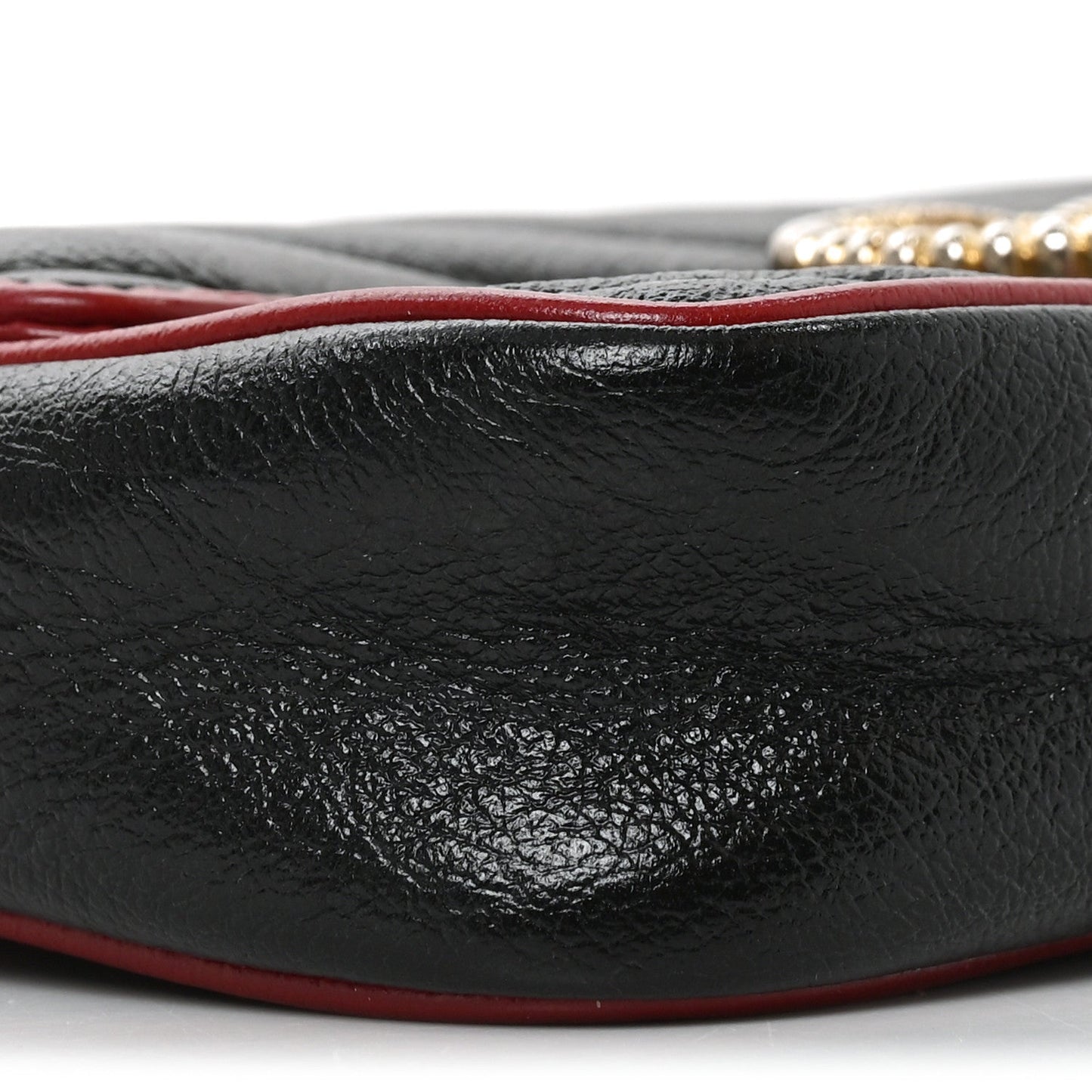 Vintage Effect Calfskin Matelasse Diagonal Super Mini Torchon GG Marmont Shoulder Bag Black Romantic Cherry