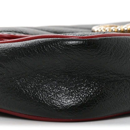 Vintage Effect Calfskin Matelasse Diagonal Super Mini Torchon GG Marmont Shoulder Bag Black Romantic Cherry