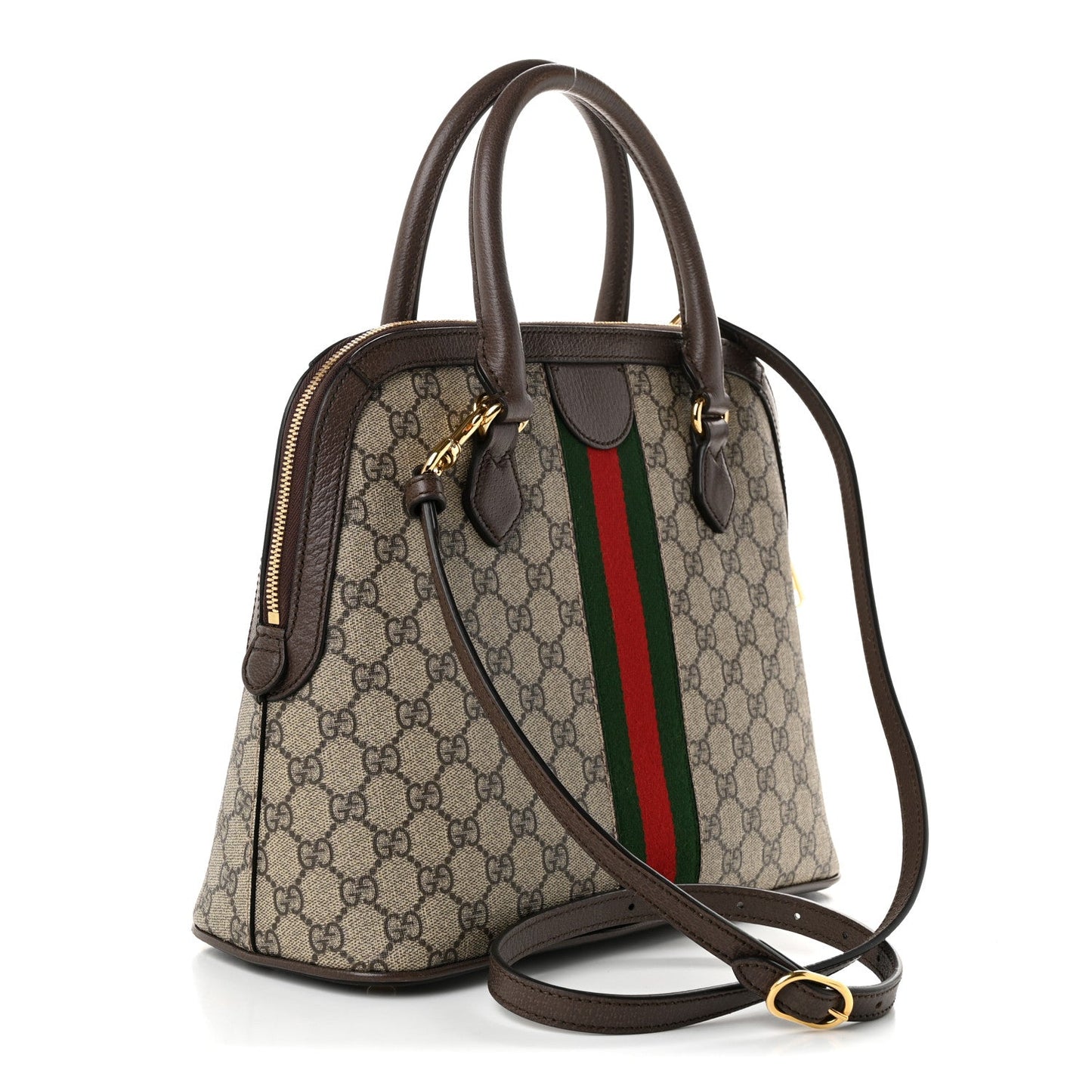 GG Supreme Monogram Web Medium Top Handle Ophidia Dome Shoulder Bag Brown