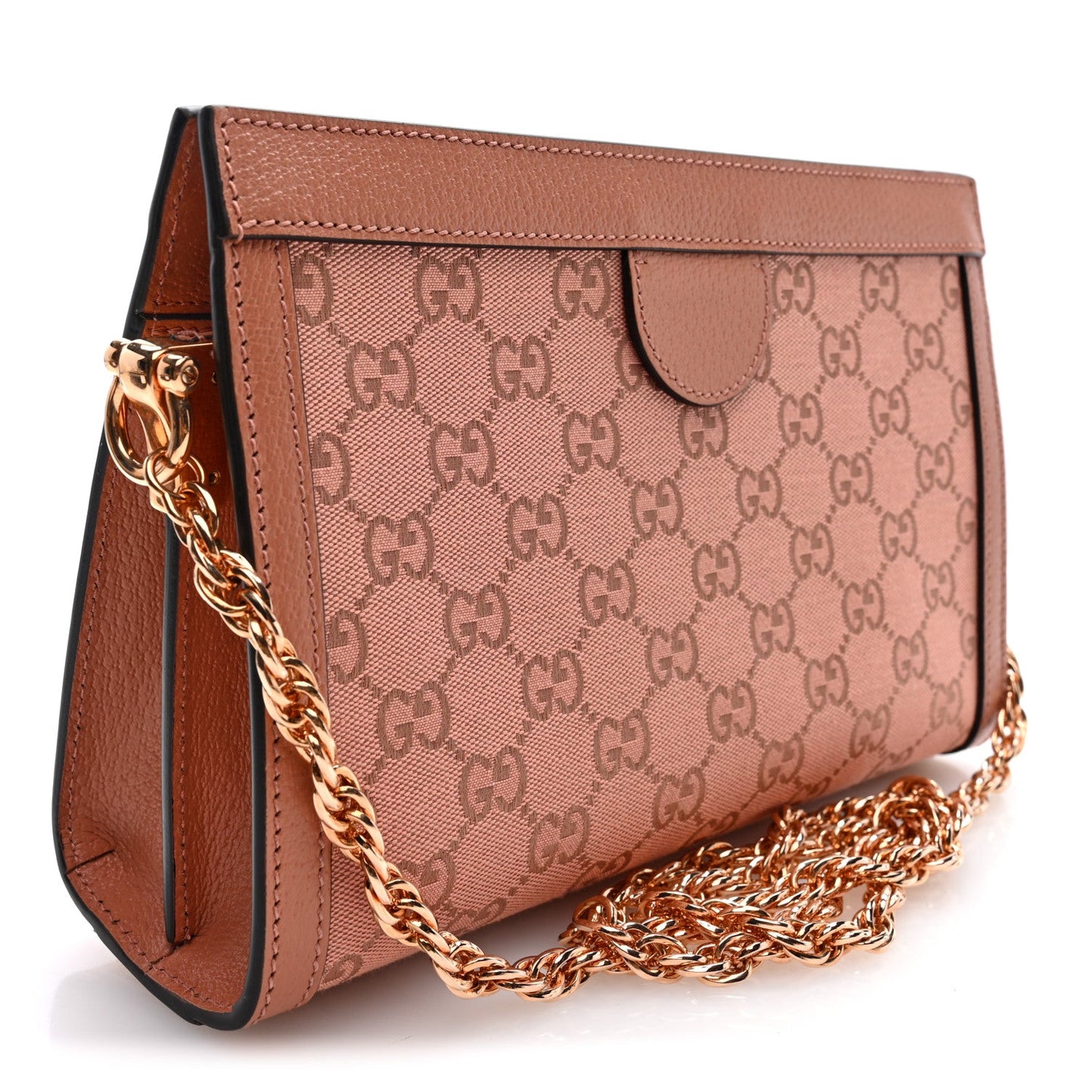 Monogram Textured Dollar Calfskin Small Ophidia Chain Shoulder Bag Cloche Rose Pink