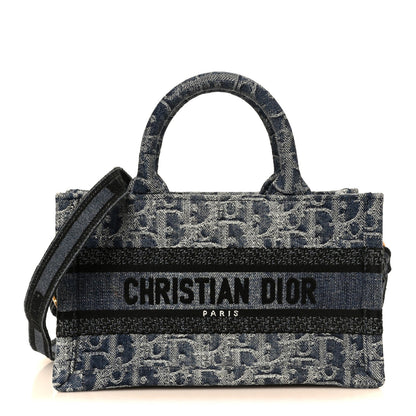 Denim Oblique Mini Book Tote With Strap Blue