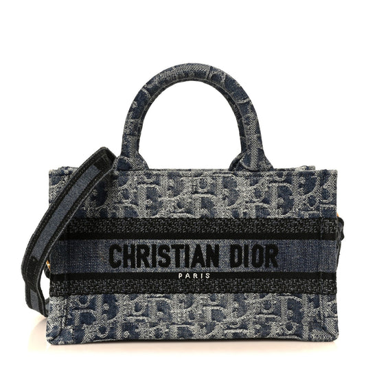 Denim Oblique Mini Book Tote With Strap Blue