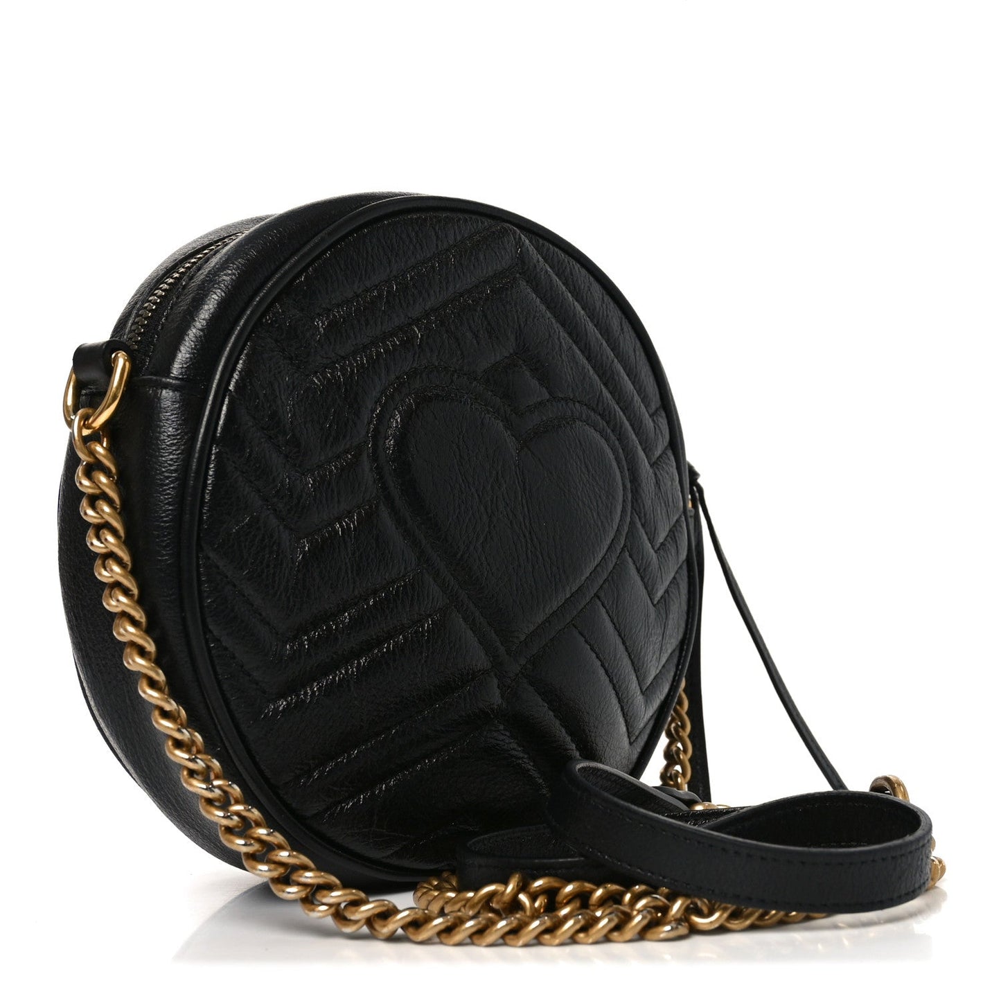 Azalea Calfskin Matelasse Heart Mini GG Marmont Round Shoulder Bag Black