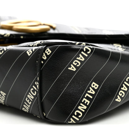 X BALENCIAGA Calfskin Matelasse Logo Print Small GG Marmont Shoulder Bag Black