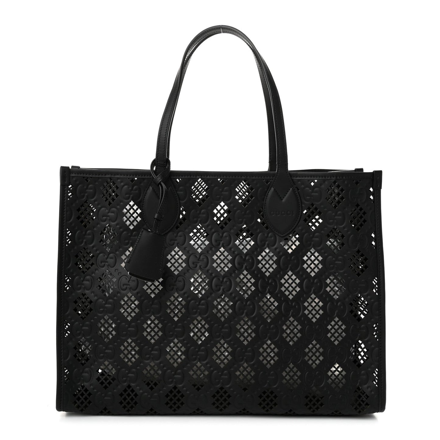 Calfskin GG Monogram Diamond Cut Medium Ophidia Tote Bag Black