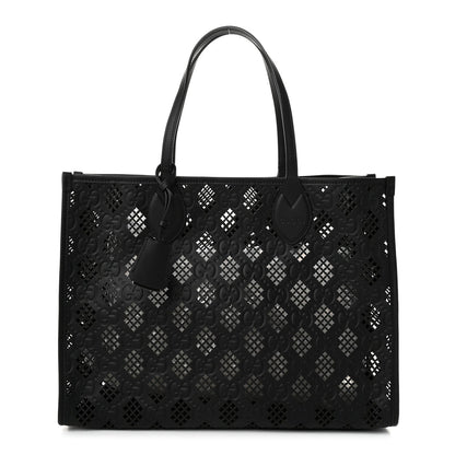 Calfskin GG Monogram Diamond Cut Medium Ophidia Tote Bag Black