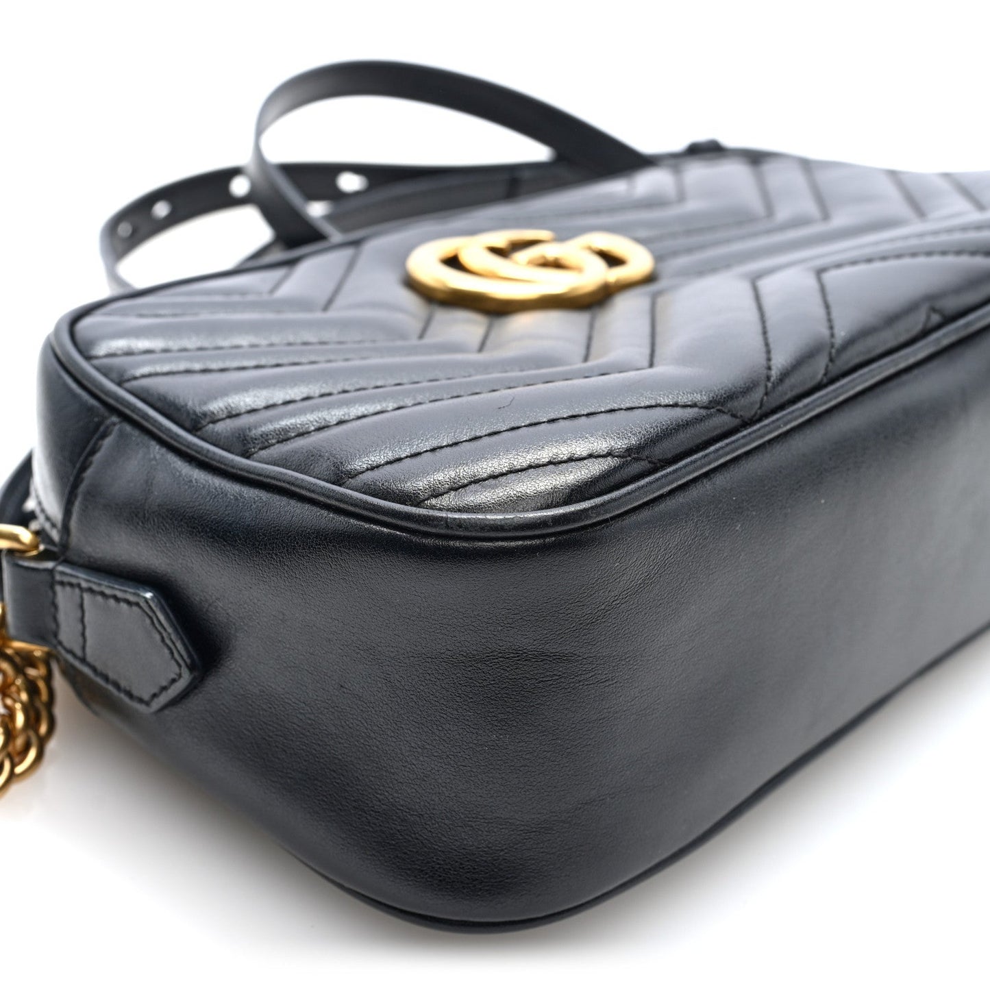 Calfskin Matelasse Small GG Marmont Chain Shoulder Bag Black