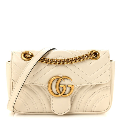 Calfskin Matelasse Mini GG Marmont Shoulder Bag White