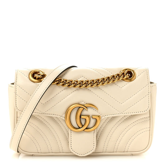 Calfskin Matelasse Mini GG Marmont Shoulder Bag White
