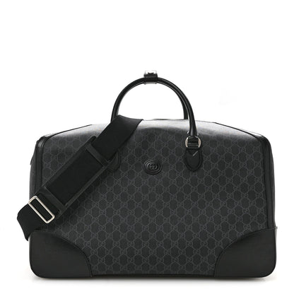 GG Supreme Monogram Azalea Calfskin Retro Interlocking G Large Duffle Bag Black Grey