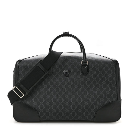 GG Supreme Monogram Azalea Calfskin Retro Interlocking G Large Duffle Bag Black Grey